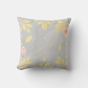 Golden Leaves with Blush Floral Art Deco Cushion