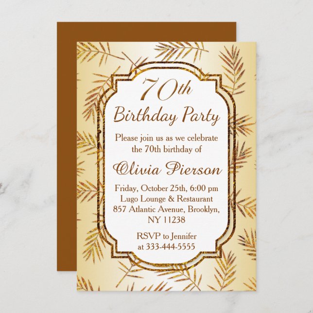 Golden leaves with foil effect 70th Birthday Party Invitation (Front/Back)