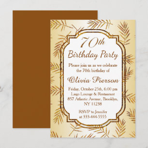 Golden leaves with foil effect 70th Birthday Party Invitation