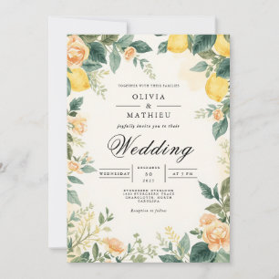 Golden Lemon Blossom Wedding Invitation
