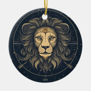Golden Leo Zodiac Astrology Design Ceramic Ornament