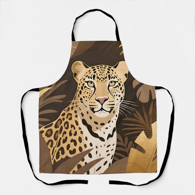 Golden Leopard Jungle Boho Wildlife  Apron (Front)