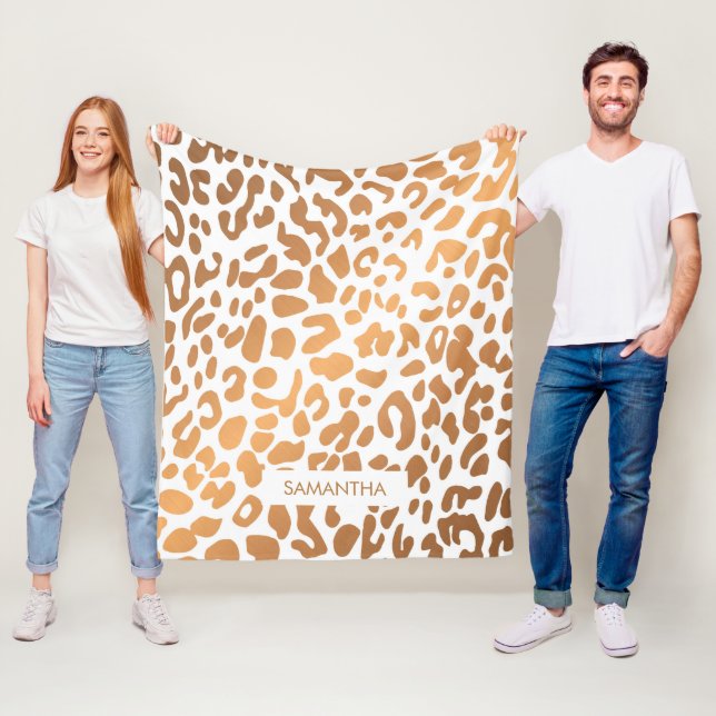 Golden Leopard Print Fleece Blanket (In Situ)