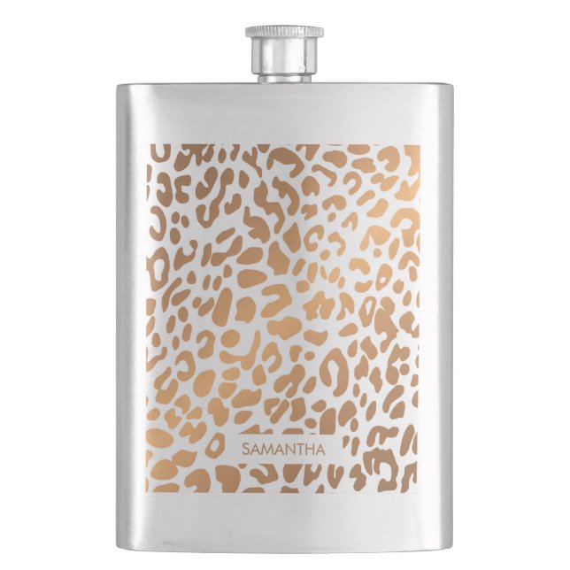 Golden Leopard Print Hip Flask (Front)