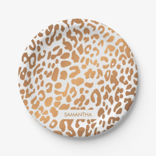 Golden Leopard Print Paper Plate