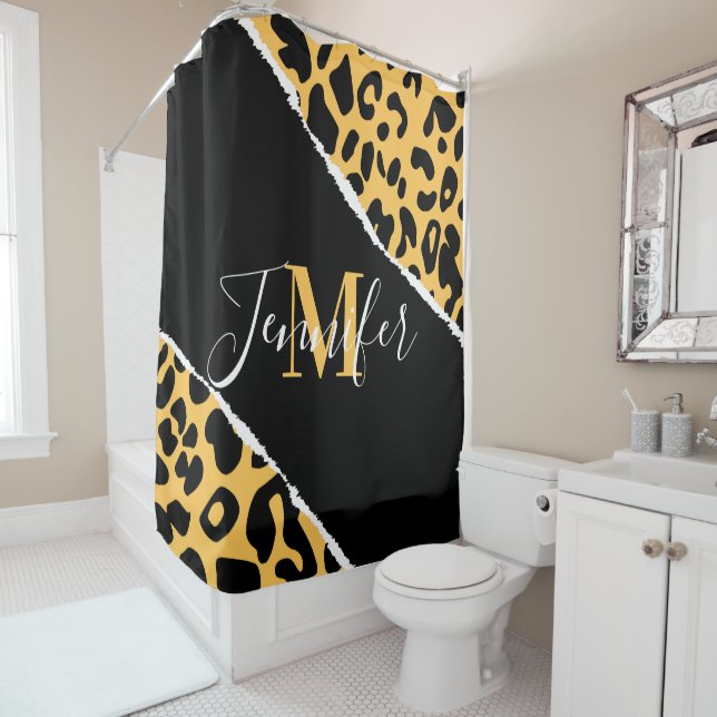 Golden Leopard Print Shower Curtain (In Situ)