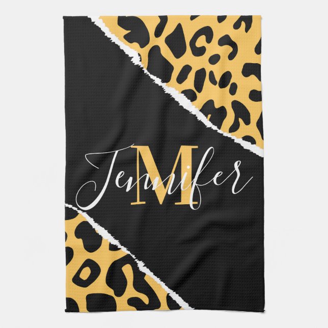 Golden Leopard Print Tea Towel (Vertical)