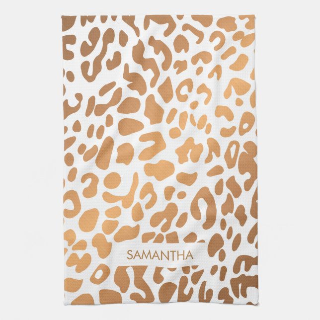 Golden Leopard Print Tea Towel (Vertical)