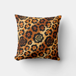 Golden Leopard Rose Animal Print Cushion