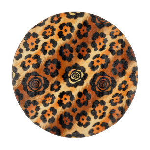Golden Leopard Rose Animal Print Cutting Board