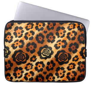 Golden Leopard Rose Animal Print Laptop Sleeve