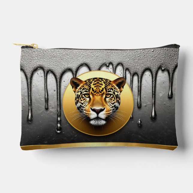 Golden Leopard With Water Drop Details 🐆 Accessory Pouch (Front)