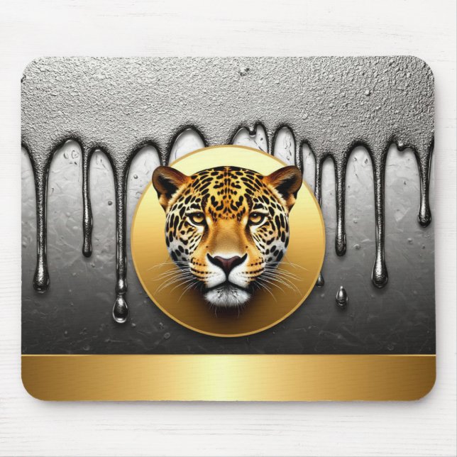 Golden Leopard With Water Drop Details 🐆 Mouse Pad (Front)