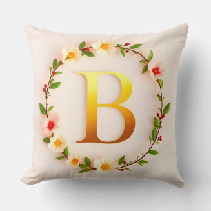 Golden Letter B Floral Wreath Personalised Style  Cushion