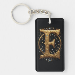 Golden Letter E With Gemstones Baroque Embellishme Key Ring