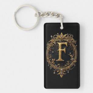 Golden Letter F With Gemstones Baroque Embellishme Key Ring