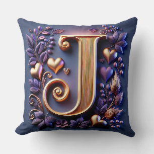 Golden Letter J With Floral Heart Details ✨ Cushion