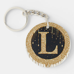 Golden letter L Ornate Initial Black Decor Key Ring