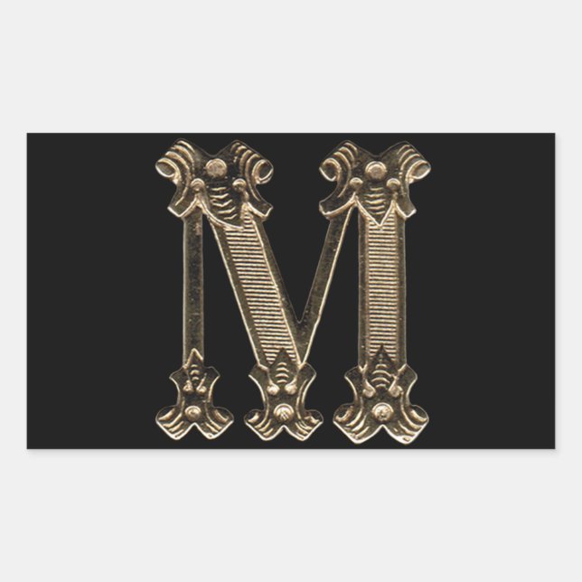Golden Letter M Photo on Black Background Rectangular Sticker (Front)