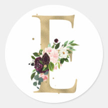Golden letter MONOGRAMM boho burgundy flowers Cl