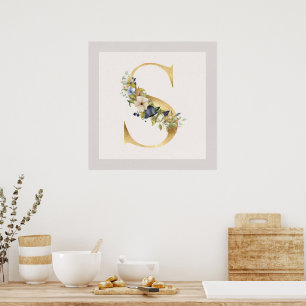 Golden Letter S Flora Trim  Poster
