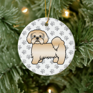 Golden Lhasa Apso Cute Cartoon Dog Illustration Ceramic Ornament