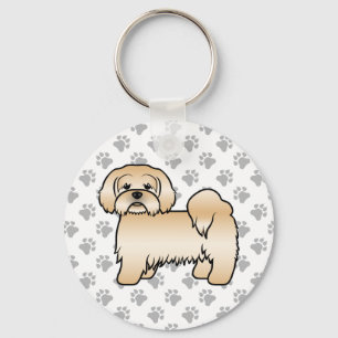 Golden Lhasa Apso Cute Cartoon Dog Illustration Key Ring