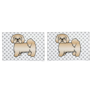 Golden Lhasa Apso Cute Cartoon Dog Illustration Pillowcase