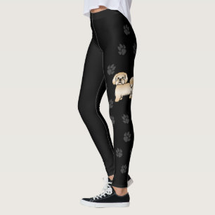 Golden Lhasa Apso Cute Cartoon Dog & Paws Leggings