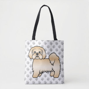 Golden Lhasa Apso Cute Cartoon Dog & Paws Tote Bag