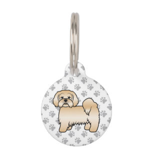 Golden Lhasa Apso Cute Cartoon Dog & Pet's Info Pet Tag