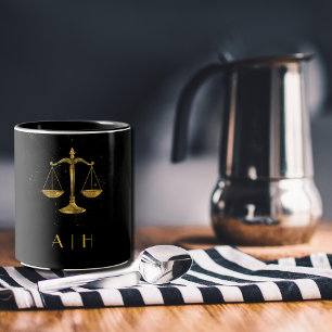 Golden Libra Zodiac Design – Personalised Monogram Two-Tone Coffee Mug