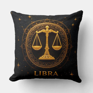 Golden Libra Zodiac Sign Illustration Cushion