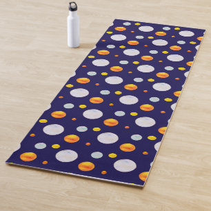 Golden & Light Blue Polka Dots on Navy Blue Yoga Mat