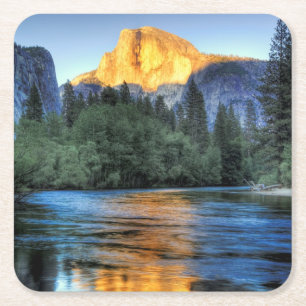 Golden Light on Half Dome Square Paper Coaster