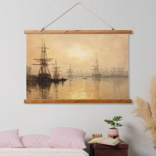Golden Light on Historic Boston Harbour Hanging Tapestry