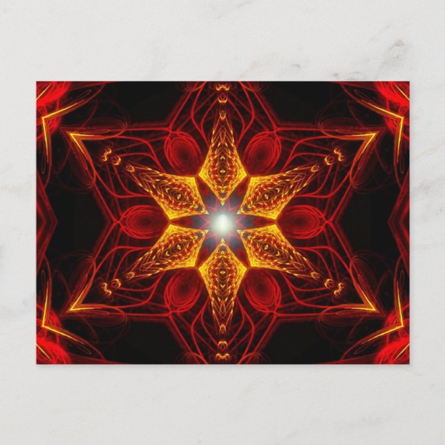 Golden Light Red Star Fractal Art Postcard (Front)