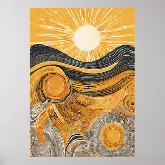 Golden Light Sun Illustration Wall Art Poster 