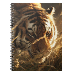 Golden Light Tiger Stalking Grass Art Notebook