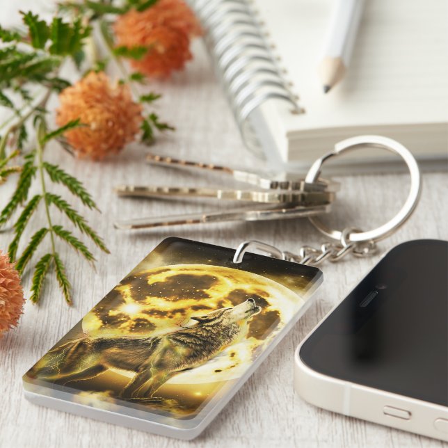 Golden Lightning Wolf Key Ring (Front Right)