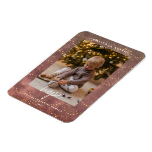 Golden Lights Christmas Photo Holiday Card Magnet