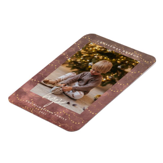 Golden Lights Christmas Photo Holiday Card Magnet (Left Side)