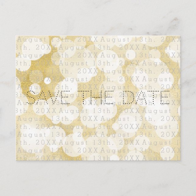 Golden Lights Gold Glam Modern Glam Save the Date Announcement Postcard (Front)