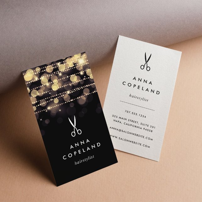 Golden Lights Hairstylist Business Card (Creator Uploaded)
