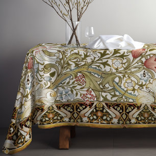 Golden Lilies Birds William Morris Pattern Tablecloth