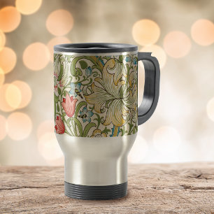 Golden Lily Floral William Morris Travel Mug