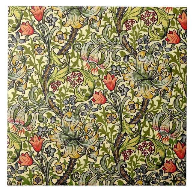 Golden Lily Morris Design Ceramics Ceramic Tile (Front)