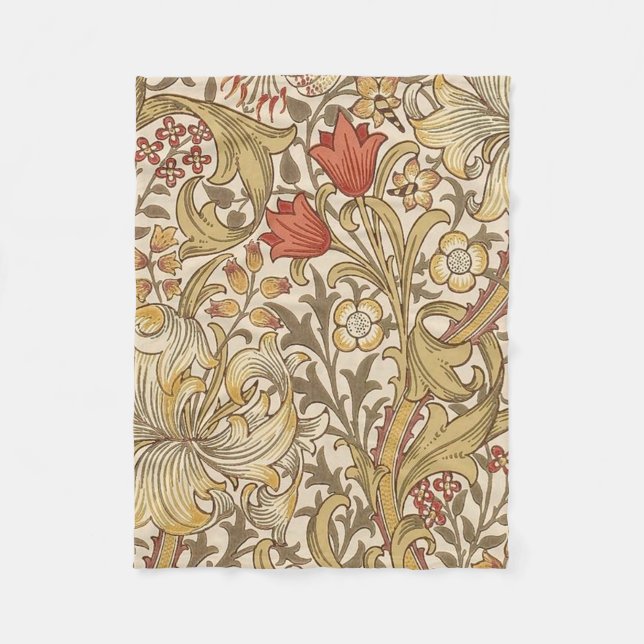 Golden Lily Pattern Version 2 By William Morris Fleece Blanket (Front)