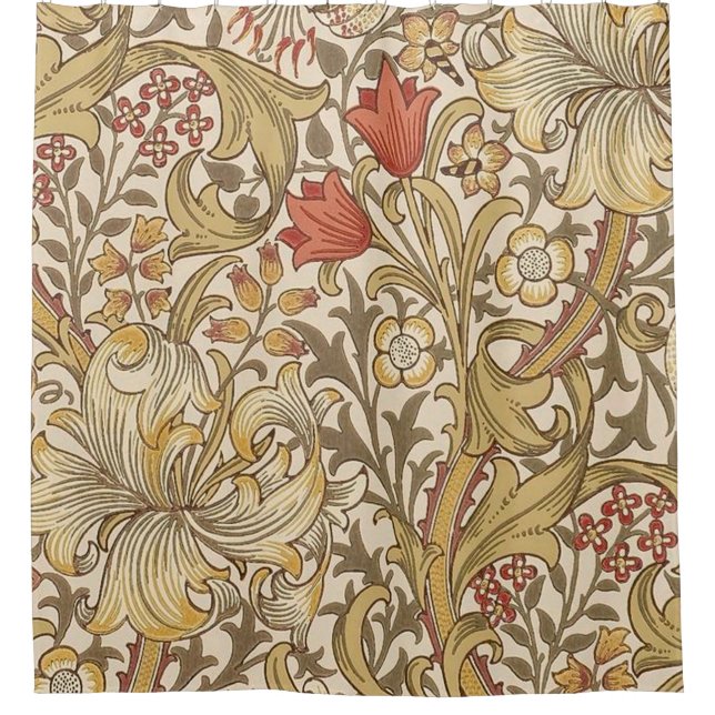 Golden Lily Pattern Version 2 By William Morris Shower Curtain (Front)