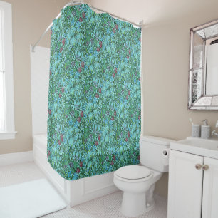 Golden Lily Vintage Floral Flowers Blue Pink Green Shower Curtain